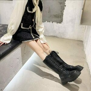 Black PU High Platform Boots: Streetwear Chic Lace-Up Zip Boots