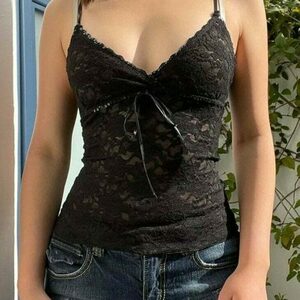 Black Y2K Chic Ditsy Lace Cami - Streetwear Essential