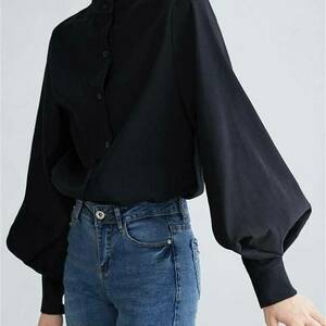 Dark Academia Lantern Sleeve Shirt: Y2K Streetwear Fashion