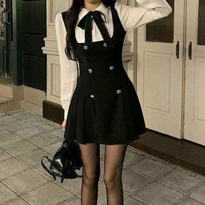 Elegant Black Bow Mini Dress for Y2K Streetwear Fashion