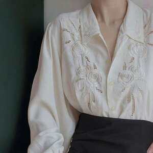 Floral Chiffon Blouse: French Embroidered Lantern Sleeve, Y2K Streetwear