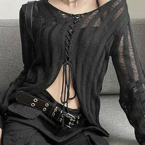 Gothic Black Mesh Bandage Top - Dark Streetwear Style