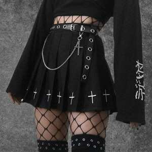 Gothic Cross Pleated Mini Skirt for Alternative Edgy Fashion