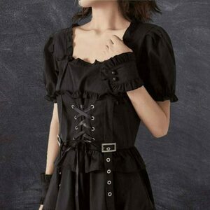 Gothic Lace-Up Corset Sweetheart Dress - Y2K Streetwear Chic