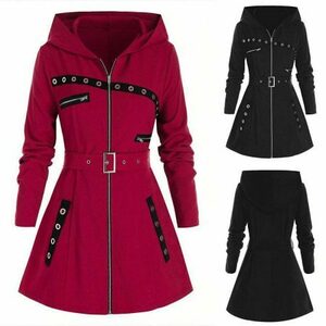 Gothic Punk Print Long Hoodie for Women: Y2K Zip Sweatshirt