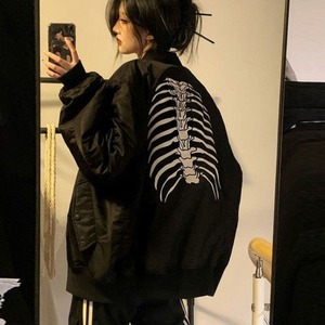 Gothic Skull Print Bomber Jacket - Edgy Y2K Streetwear Style