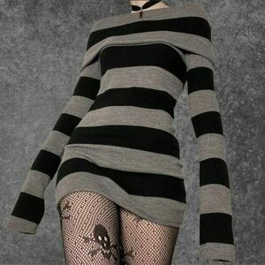 Gothic Striped Sweatdress for Edgy Streetwear