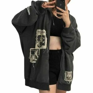 Grunge Patchwork Hoodie: Y2K Streetwear Essential