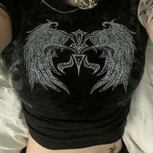 Grunge Rhinestone Angel Wings T-Shirt for Y2K Fashion Edge