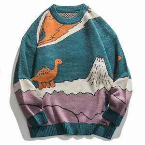 Harajuku Dinosaur Knit Sweater: Y2K Streetwear Essential