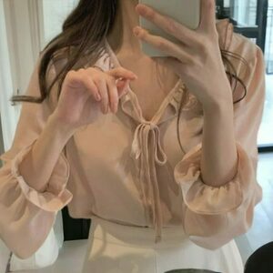 Pastel Pink Chiffon Y2K Streetwear Blouse