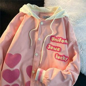 Pink Letter Embroidered Hooded Baseball Jacket for Y2K Streetwear