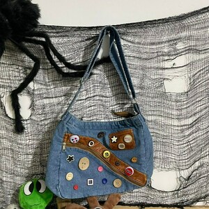 Retro Chic Denim Crossbody Bag for Y2K Streetwear