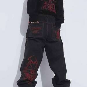 Urban Y2K Style Loose Fit Skeleton Embroidered Men's Jeans