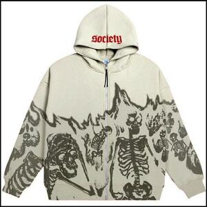 Vintage Harajuku Skull Hoodie: Y2K Zip-Up Letter Print