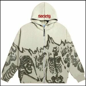 Vintage Harajuku Skull Hoodie: Y2K Zip-Up Letter Print