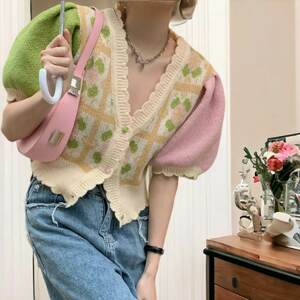 Vintage Y2K Style Floral Kawaii Puff Sleeve Cardigan