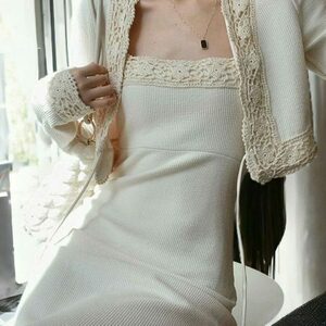 Y2K Beige Knit Dress Set: Vintage Elegance with Modern Style