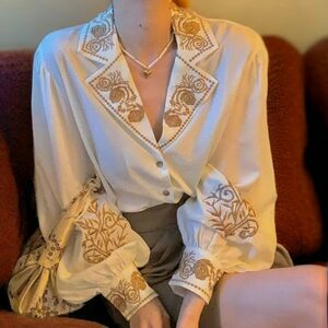 Y2K Chic Oversize Floral Blouse with Lantern Sleeves