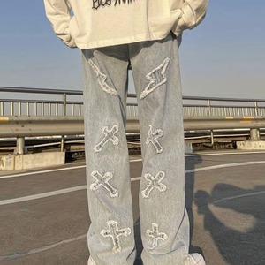 Y2K Cross Pattern Embroidered Jeans for Men: Streetwear Essential