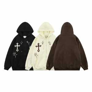 Y2K Cross Print Zip Hoodie: Casual Streetwear Style