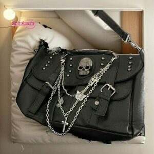 Y2K Gothic Punk Skeleton Chain Shoulder Bag - Edgy Crossbody Purse