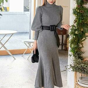 Y2K High Neck Sweater Dress for Cozy Streetwear Style