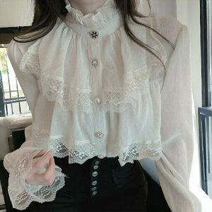 Y2K Lace Sleeve White Blouse - Vintage Ruffle Fashion