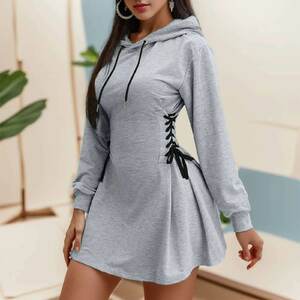 Y2K Lace-Up Hoodie Dress for Women - A-Line Streetwear Chic