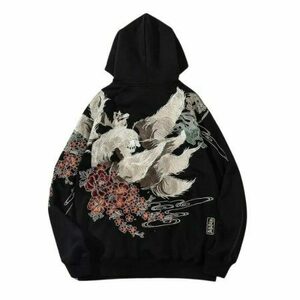 Y2K Nine Tail Fox Hoodie: Japanese Print Streetwear Essential