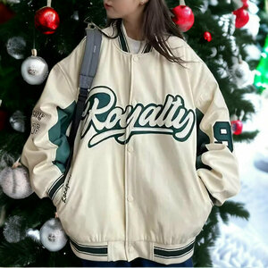 Y2K Racing Style White Varsity Jacket for Women