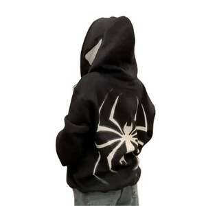 Y2K Spider Print Zip Hoodie for Hip Hop and Goth Fashion