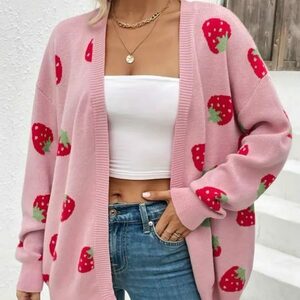 Y2K Strawberry Sweater: Stylish Valentine's Apparel for Women