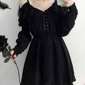 Y2K Style Gothic Black Mini Dress: Off-Shoulder Elegance