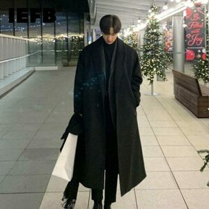 Y2K Style Men's Woolen Overcoat: Trendy Casual Long Coat