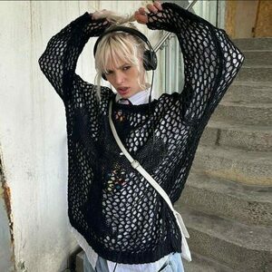 Y2K Style Mesh Crochet Pullover for Summer Streetwear