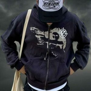 Y2K Urban Warrior Graphic Hoodie - Trendy Streetwear Essential