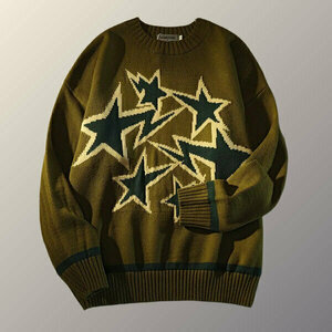 Y2K Winter Star Oversized Harajuku Sweater: Grandpa Vibes