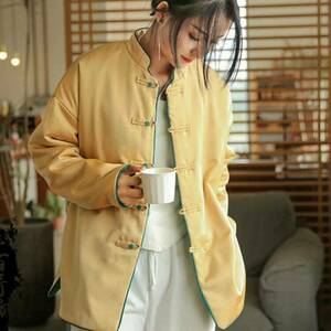 Yellow Qipao Streetwear Jacket for Y2K Style Fashion