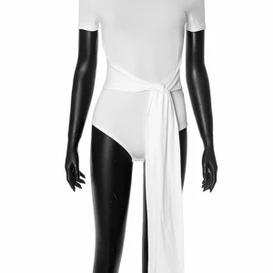 2024 Bandage Short Sleeve Bodysuit: Sexy Casual Clubwear