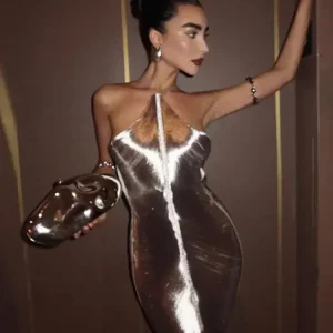 2024 Fashion Metallic Bodycon Dress for Women - Sexy Elegant Evening Party Vestido