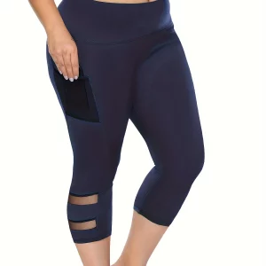 2024 Plus Size Summer Sporty Casual Leggings, Women's Oversized High Rise Mesh Capri