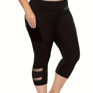 2024 Plus Size Summer Sporty Casual Leggings, Women's Oversized High Rise Mesh Capri