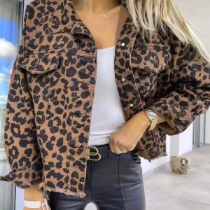 2024 Spring Autumn Denim Jacket Leopard Print Y2K Hip Hop Women's Casual Jacket