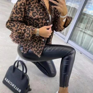 2024 Spring Autumn Denim Jacket Leopard Print Y2K Hip Hop Women's Casual Jacket