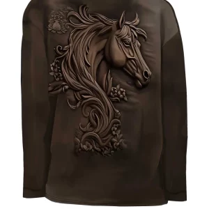 2024 Spring Plus Size Horse Print Sweatshirt - Women's Oversize Fashion Crew Neck