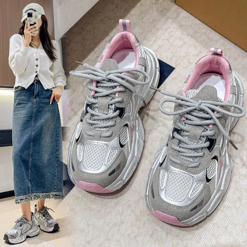 2024 Spring Women's Silver Casual Sneakers - Lightweight & Breathable