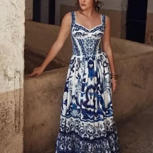 2024 Summer Beach Print Suspenders Dress | Women's Sexy Sleeveless Vestidos for Party & Vacation