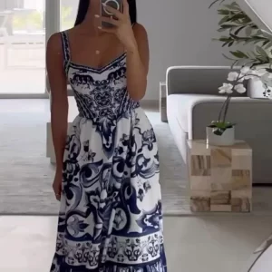 2024 Summer Beach Print Suspenders Dress | Women's Sexy Sleeveless Vestidos for Party & Vacation