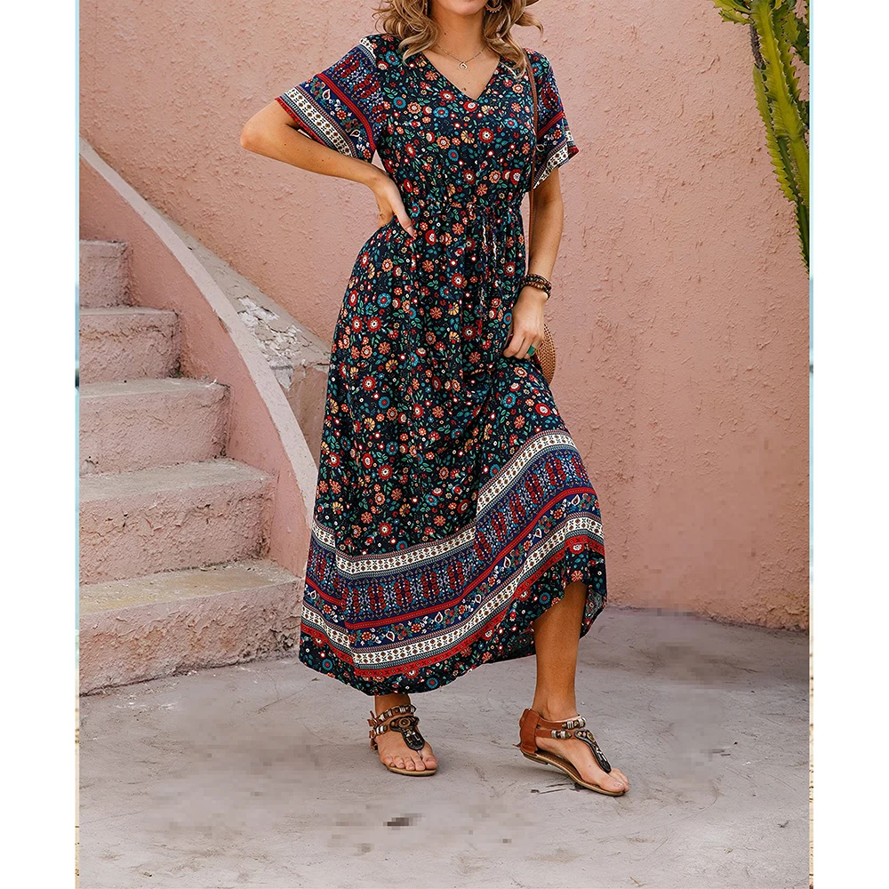 2024 Summer Bohemian Floral Maxi Dress for Plus Size Women